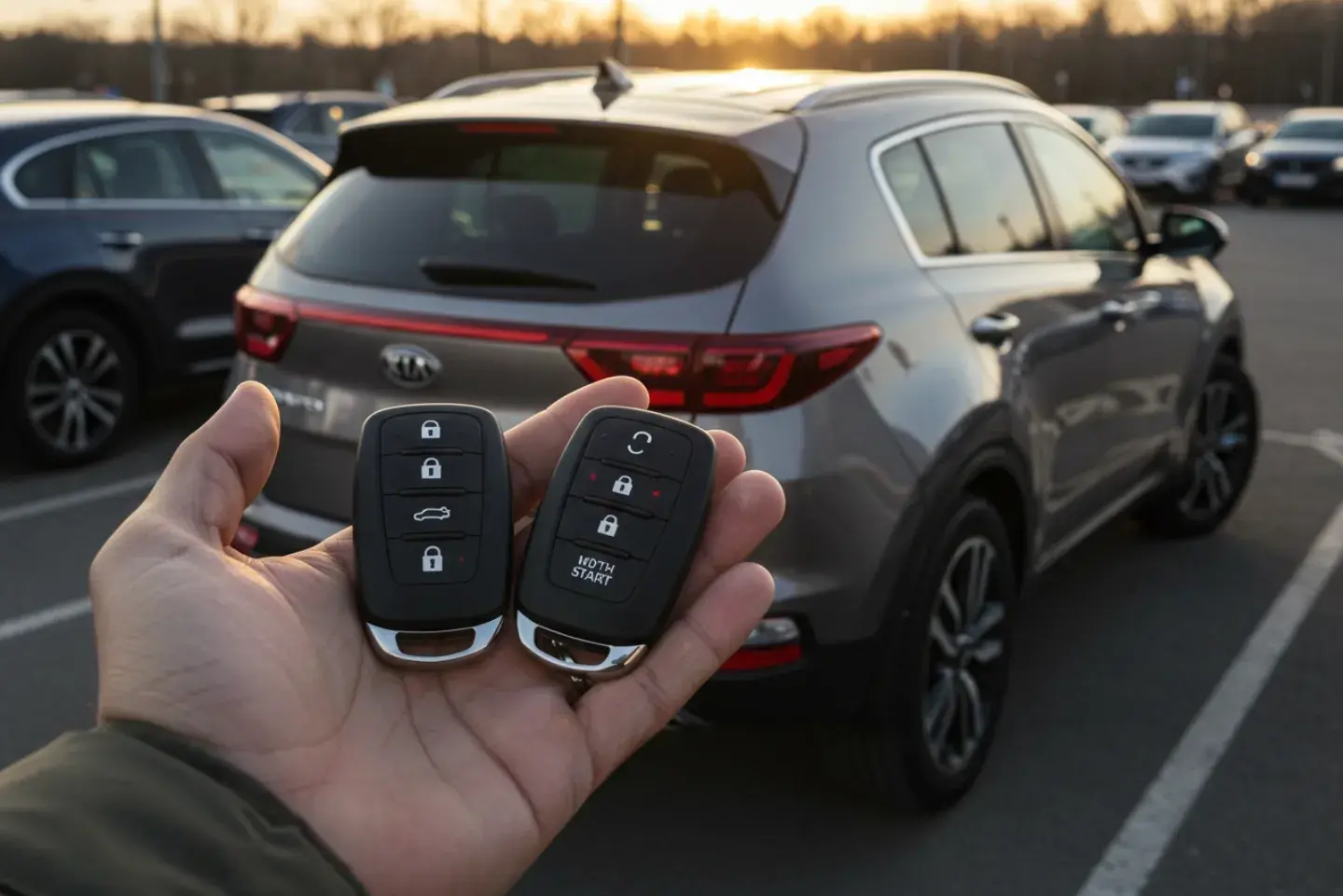 Kia car key replacement – Locksmith providing a new key fob.